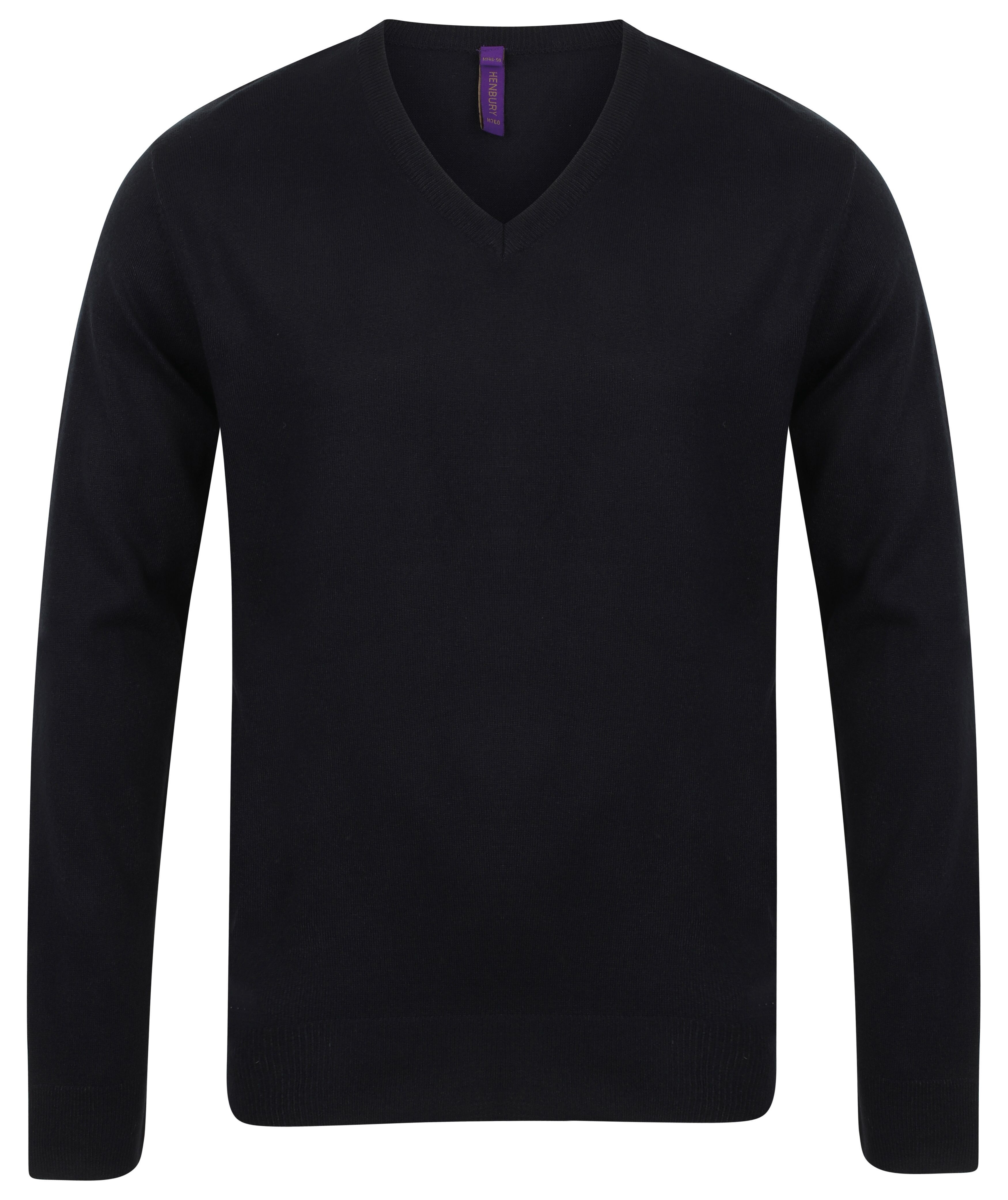 Henbury Lightweight Cotton Acrylic V Neck Sweater – Black