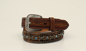 Ariat Mens Belt Embossed Leather and Calf Hair Strap