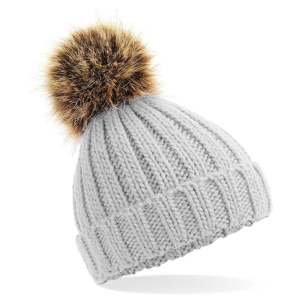 B412A_Beechfield_Infantjunior_Fur_poppom_chunky_beanie_LightGrey