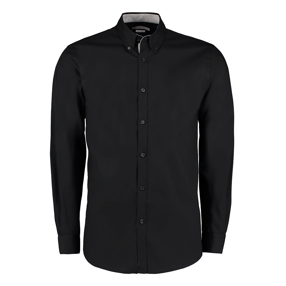 KK190_KustomKit_Contrast_premium_Oxford_shirt_button-down20collar_long-sleeved_tailored20fit_Black_Silver20Grey